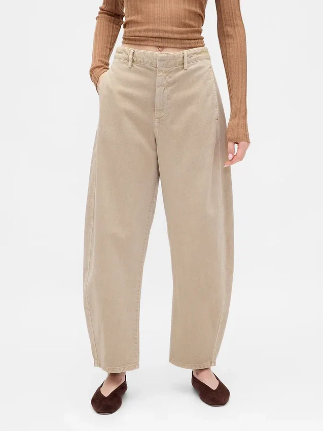 Orta Bel Twill Geniş Paça Pantolon