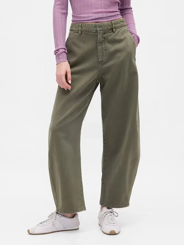 Orta Bel Twill Geniş Paça Pantolon