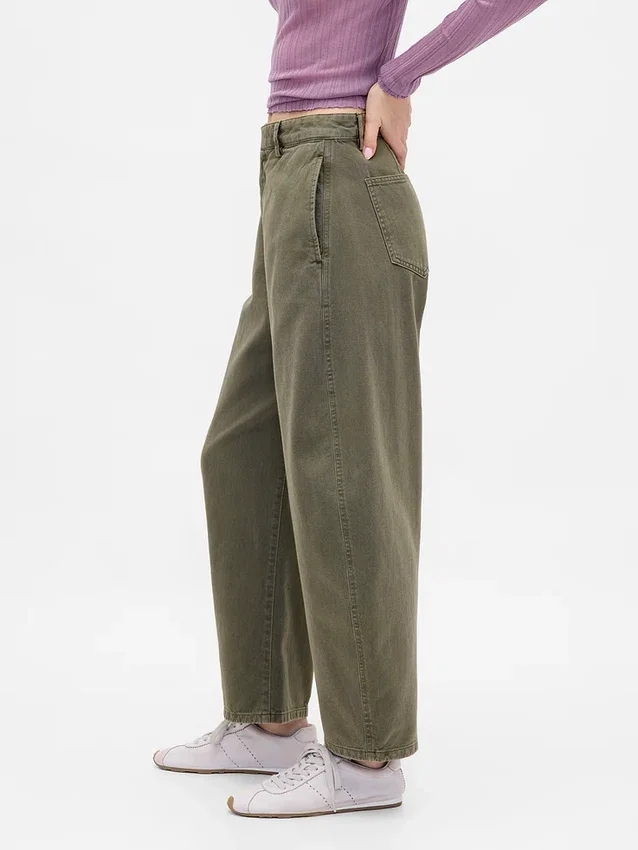 Orta Bel Twill Geniş Paça Pantolon