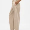 Orta Bel Twill Geniş Paça Pantolon