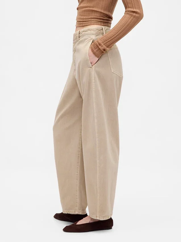Orta Bel Twill Geniş Paça Pantolon