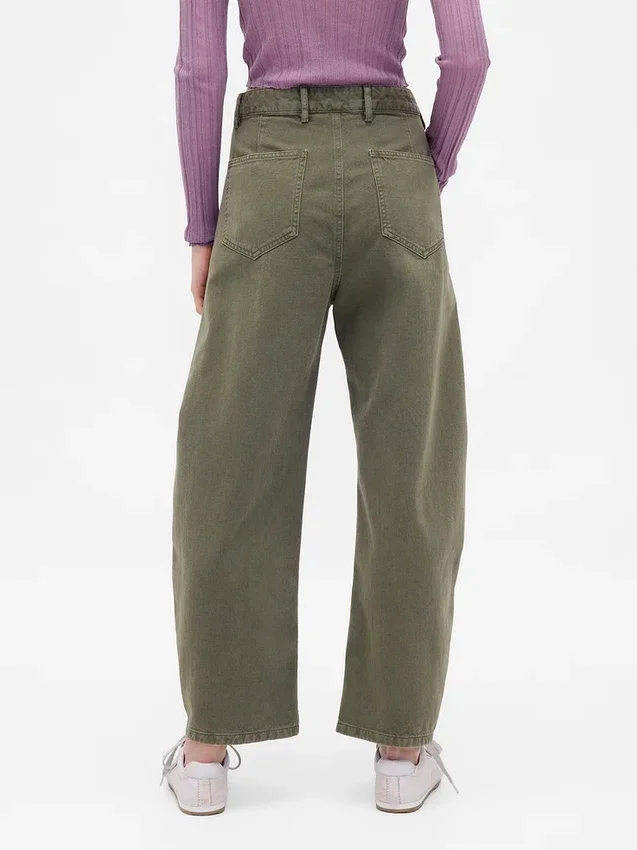 Orta Bel Twill Geniş Paça Pantolon