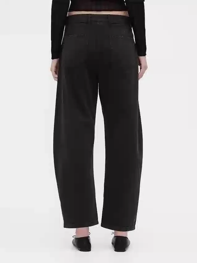Orta Bel Twill Geniş Paça Pantolon