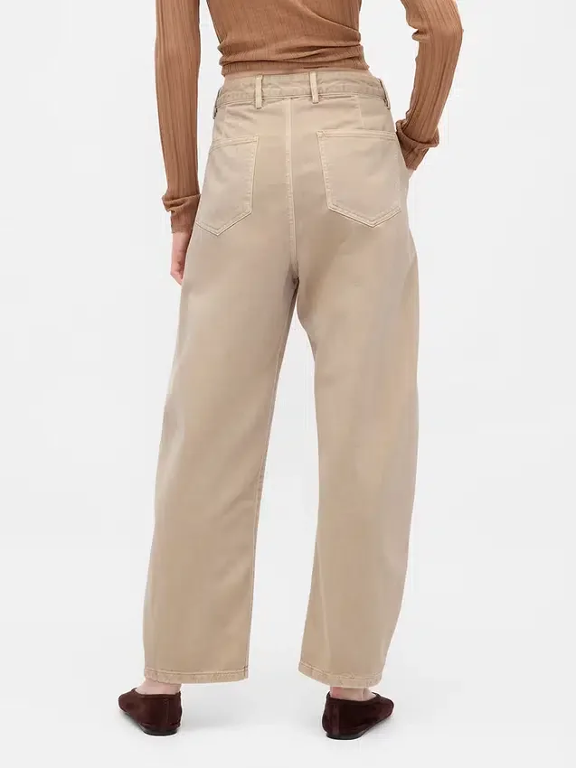 Orta Bel Twill Geniş Paça Pantolon