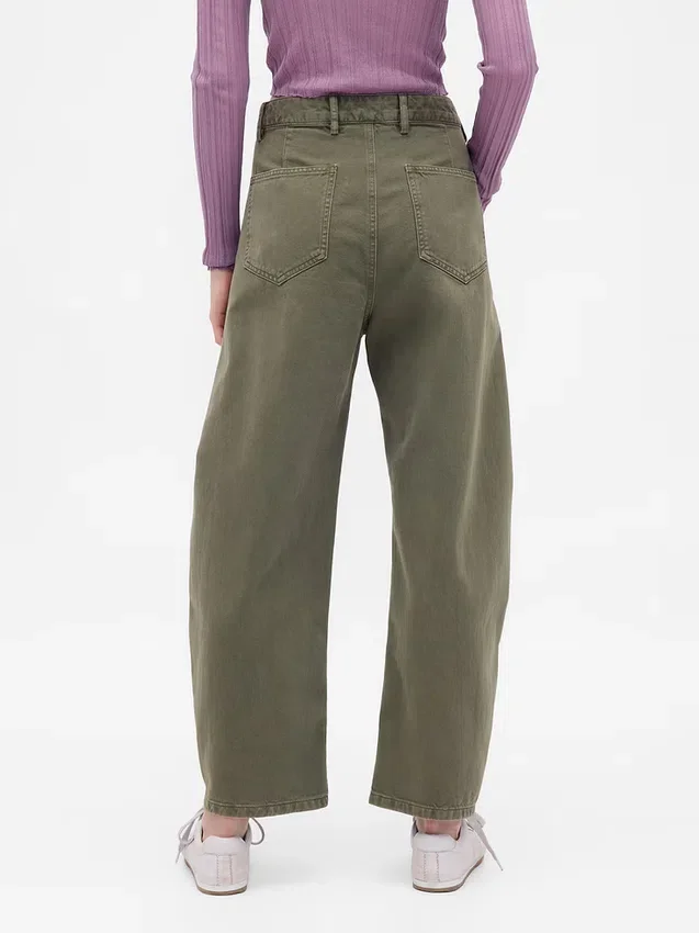 Orta Bel Twill Geniş Paça Pantolon