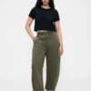 Orta Bel Twill Geniş Paça Pantolon