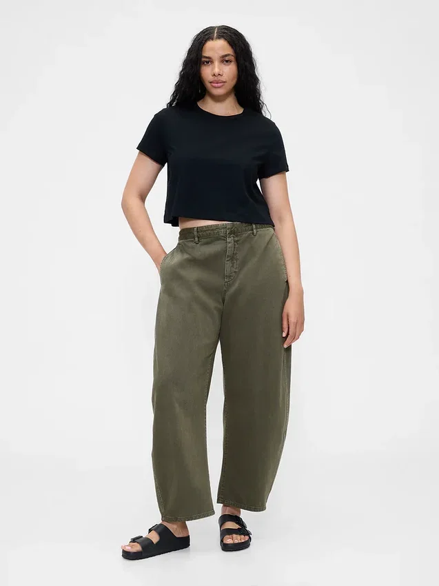 Orta Bel Twill Geniş Paça Pantolon