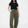 Orta Bel Twill Geniş Paça Pantolon
