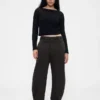 Orta Bel Twill Geniş Paça Pantolon