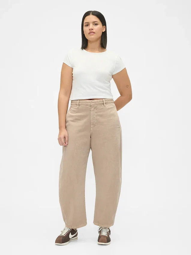 Orta Bel Twill Geniş Paça Pantolon