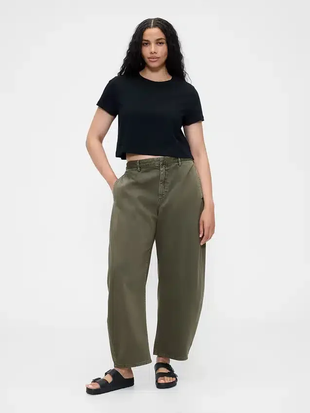 Orta Bel Twill Geniş Paça Pantolon