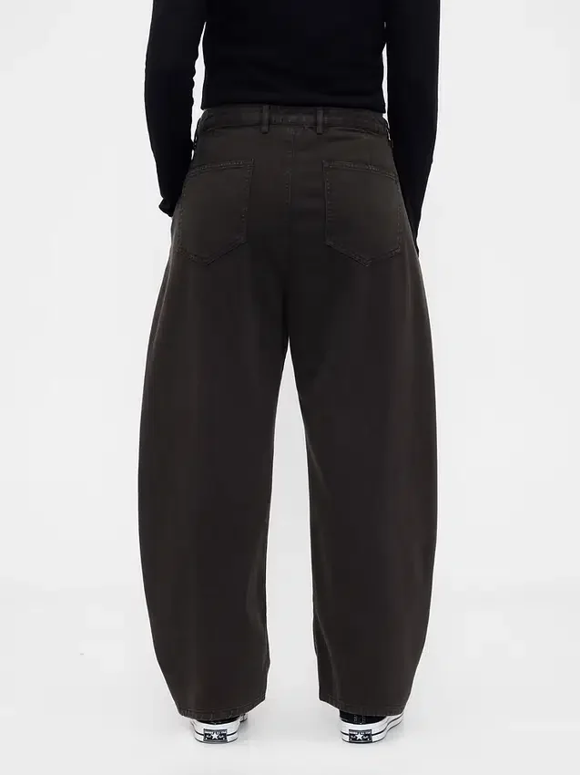 Orta Bel Twill Geniş Paça Pantolon