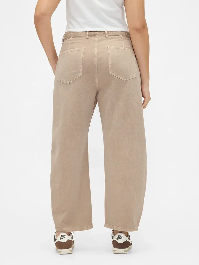 Orta Bel Twill Geniş Paça Pantolon