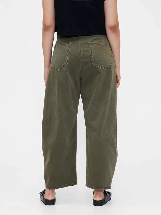 Orta Bel Twill Geniş Paça Pantolon