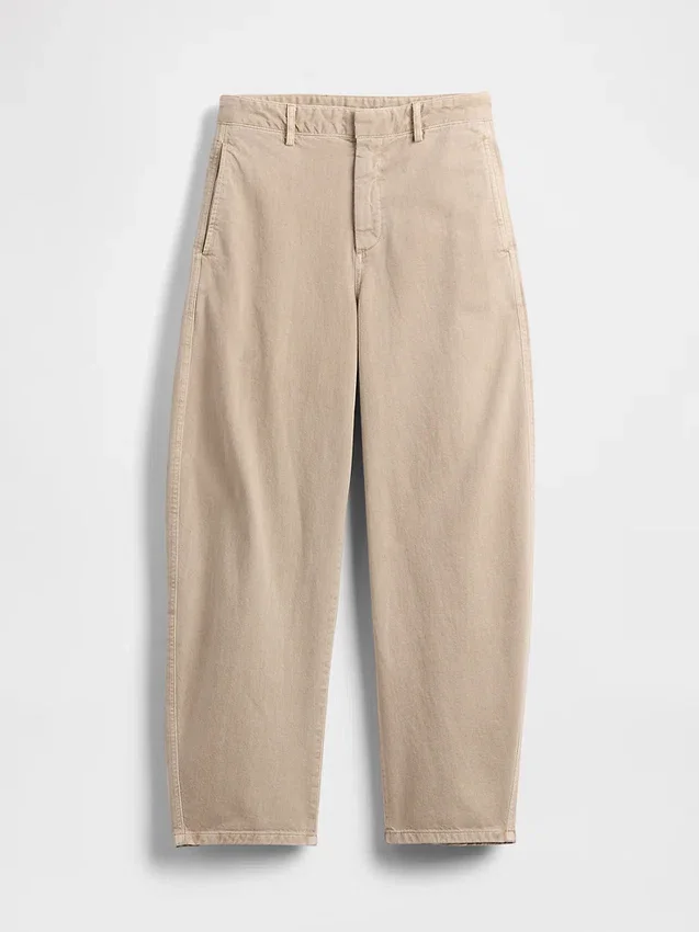 Orta Bel Twill Geniş Paça Pantolon