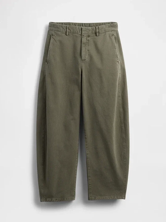 Orta Bel Twill Geniş Paça Pantolon