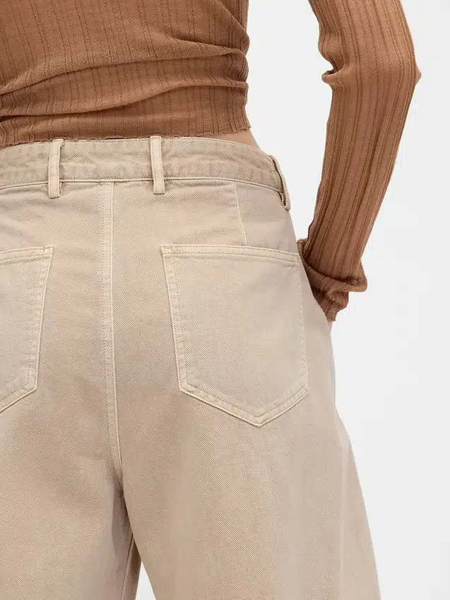 Orta Bel Twill Geniş Paça Pantolon
