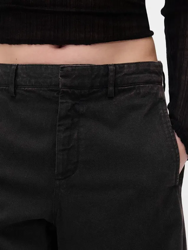 Orta Bel Twill Geniş Paça Pantolon
