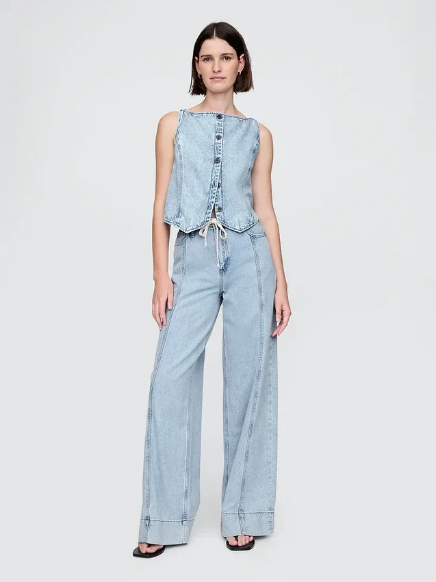 Orta Bel, Ultra Yumuşak Denim Bol Pantolon