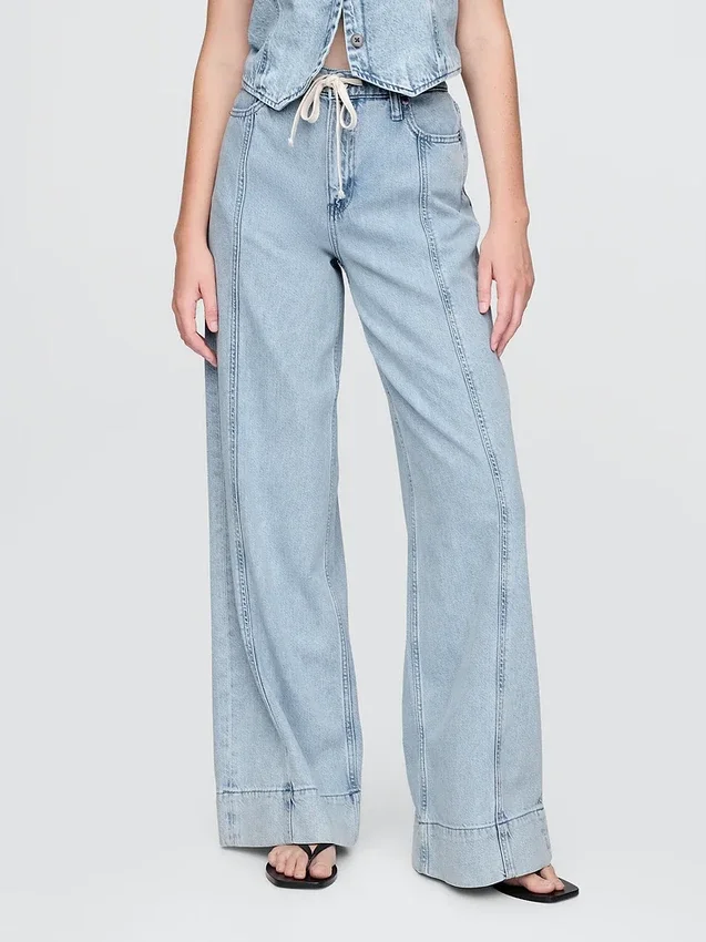 Orta Bel, Ultra Yumuşak Denim Bol Pantolon