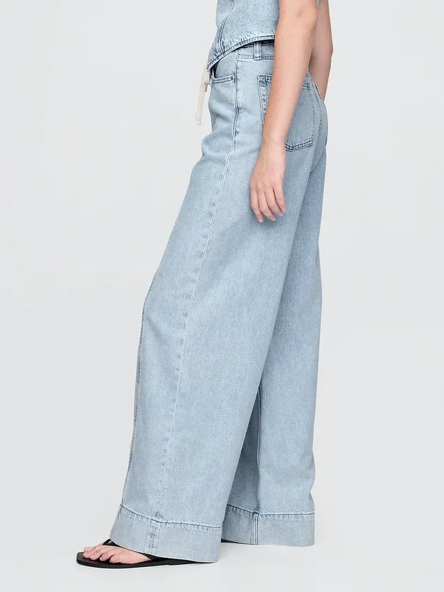 Orta Bel, Ultra Yumuşak Denim Bol Pantolon