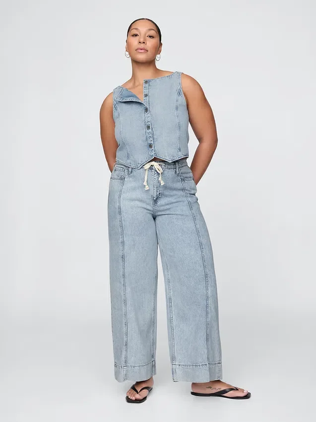 Orta Bel, Ultra Yumuşak Denim Bol Pantolon