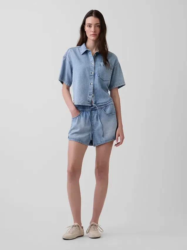 Orta Bel, Ultra Yumuşak Denim Easy Dolphin Şortlar
