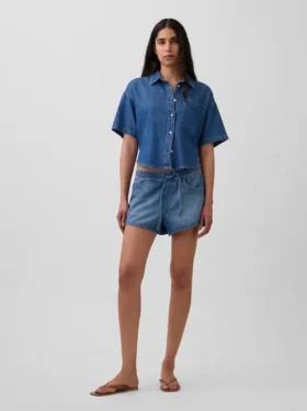 Orta Bel, Ultra Yumuşak Denim Easy Dolphin Şortlar
