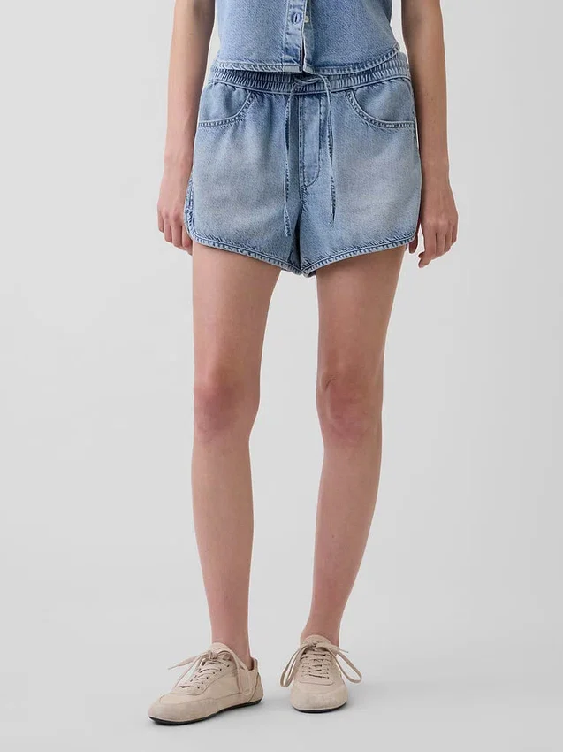 Orta Bel, Ultra Yumuşak Denim Easy Dolphin Şortlar