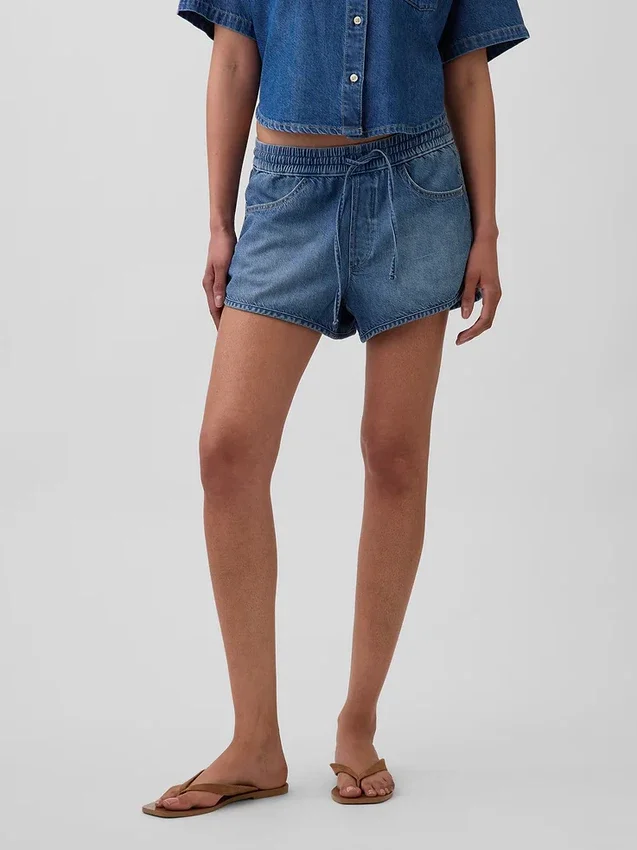 Orta Bel, Ultra Yumuşak Denim Easy Dolphin Şortlar