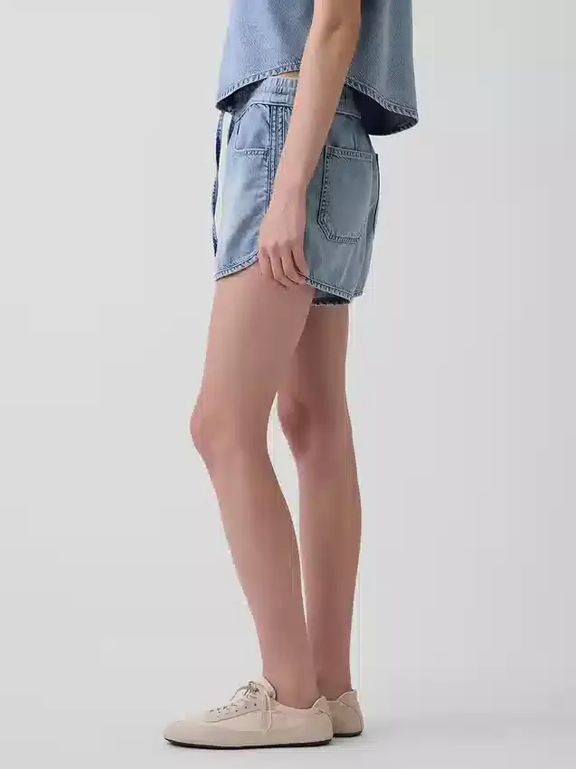 Orta Bel, Ultra Yumuşak Denim Easy Dolphin Şortlar