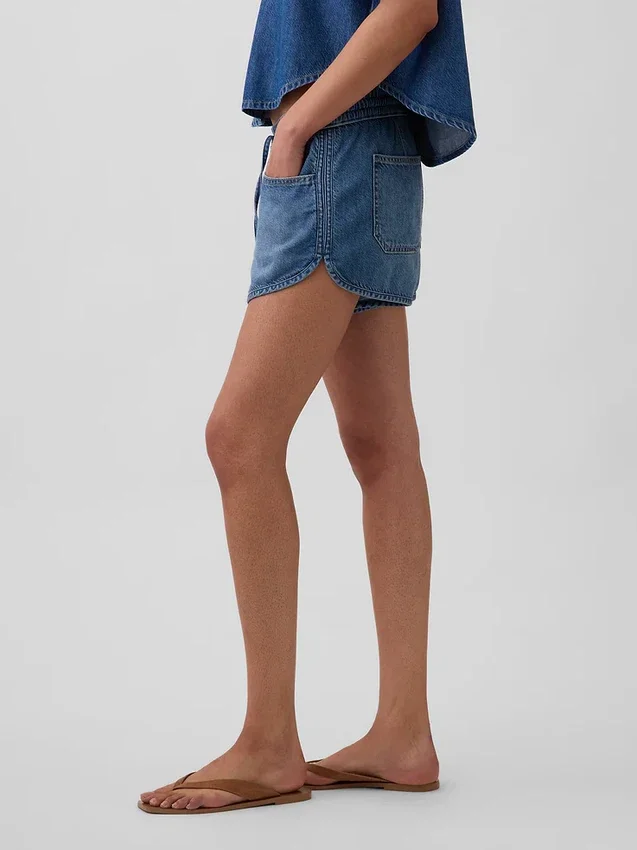 Orta Bel, Ultra Yumuşak Denim Easy Dolphin Şortlar