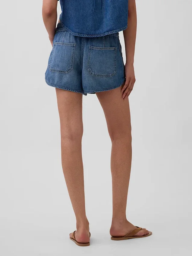 Orta Bel, Ultra Yumuşak Denim Easy Dolphin Şortlar