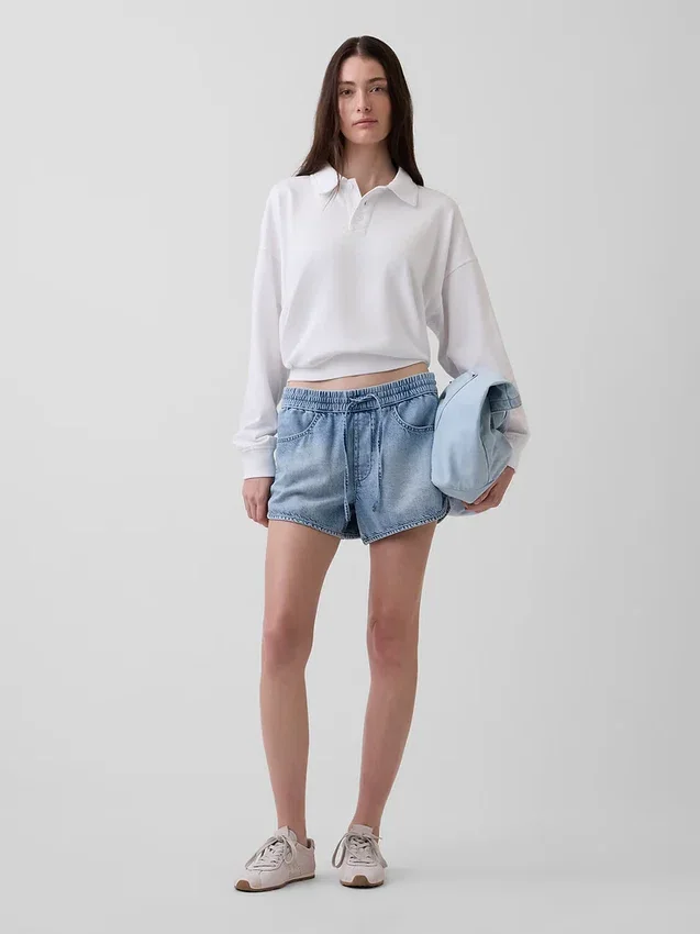 Orta Bel, Ultra Yumuşak Denim Easy Dolphin Şortlar