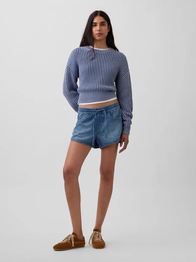 Orta Bel, Ultra Yumuşak Denim Easy Dolphin Şortlar