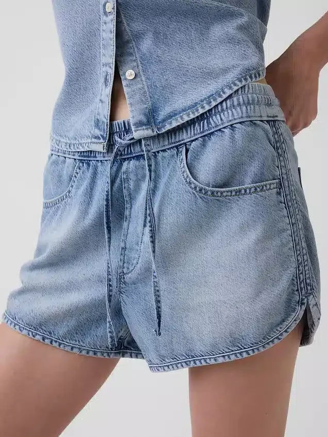 Orta Bel, Ultra Yumuşak Denim Easy Dolphin Şortlar