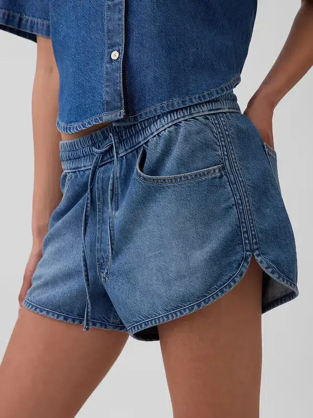 Orta Bel, Ultra Yumuşak Denim Easy Dolphin Şortlar