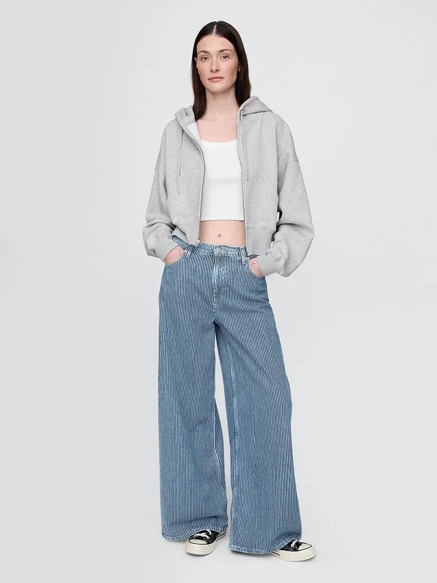 Orta Bel, Ultra Yumuşak Denim Çizgili Bol Kesim Jean'ler