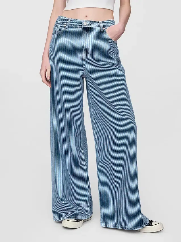 Orta Bel, Ultra Yumuşak Denim Çizgili Bol Kesim Jean'ler