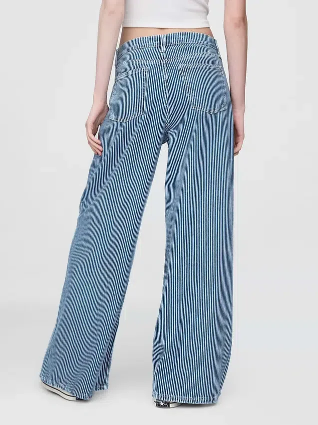 Orta Bel, Ultra Yumuşak Denim Çizgili Bol Kesim Jean'ler