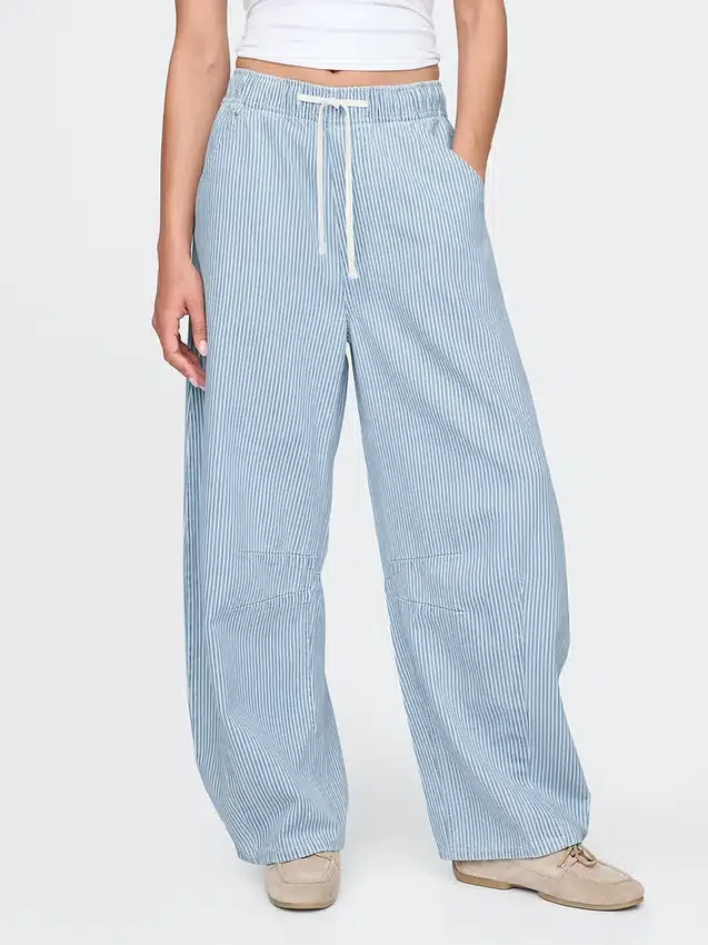 Orta Bel, Ultra Yumuşak Denim Çizgili Rahat At Nalı Kesim Jean'ler