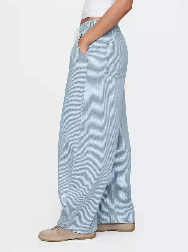 Orta Bel, Ultra Yumuşak Denim Çizgili Rahat At Nalı Kesim Jean'ler