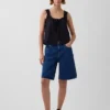 Orta Bel Uzun Kesim Denim Şortlar