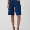 Orta Bel Uzun Kesim Denim Şortlar