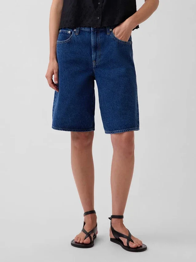 Orta Bel Uzun Kesim Denim Şortlar