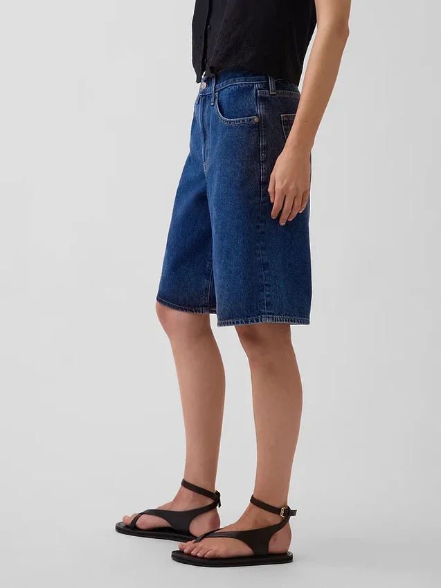Orta Bel Uzun Kesim Denim Şortlar