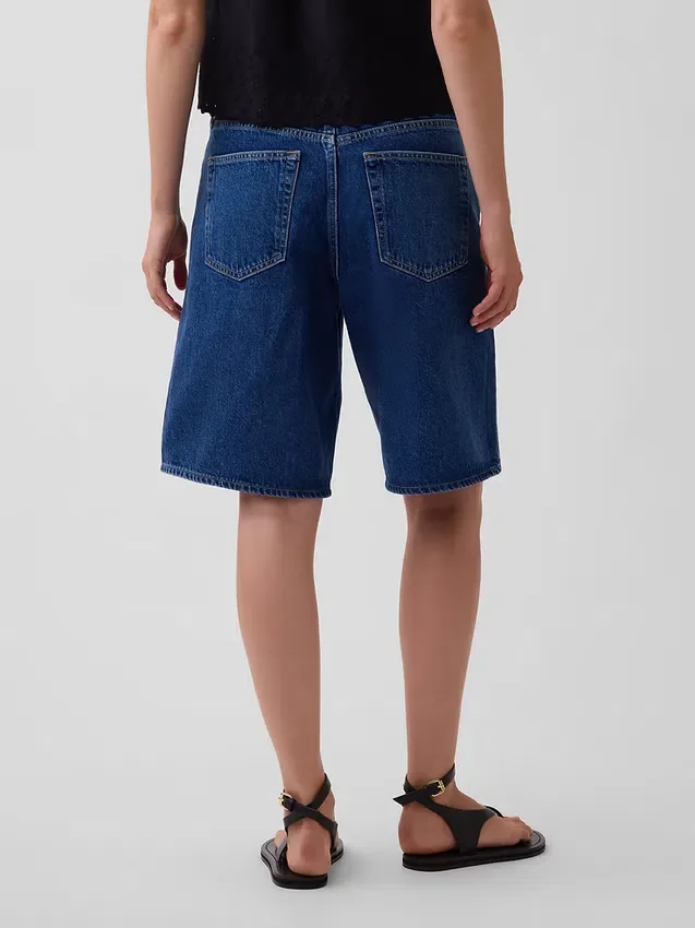 Orta Bel Uzun Kesim Denim Şortlar