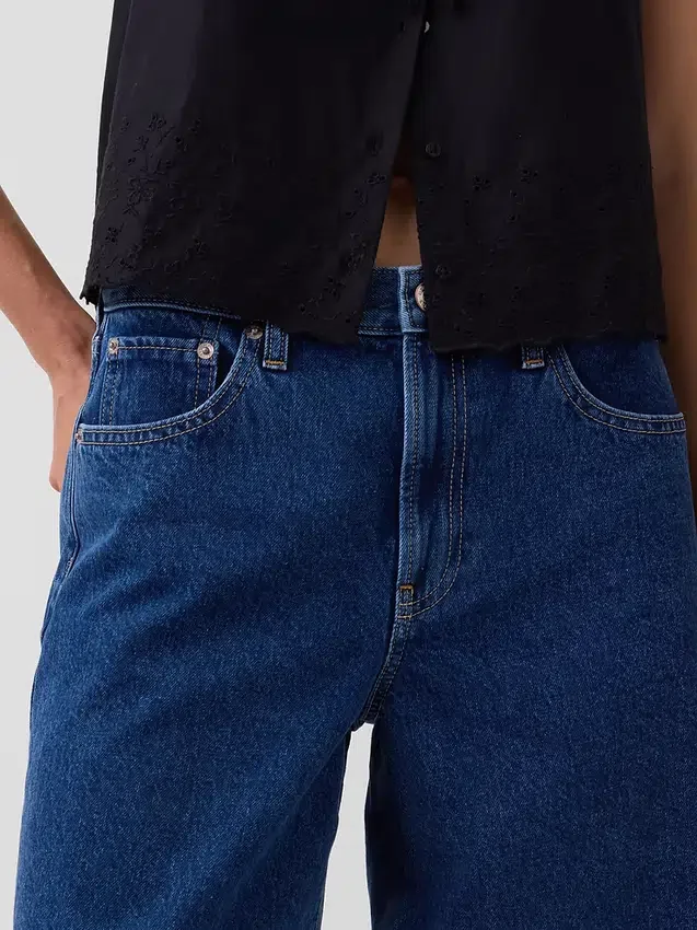Orta Bel Uzun Kesim Denim Şortlar