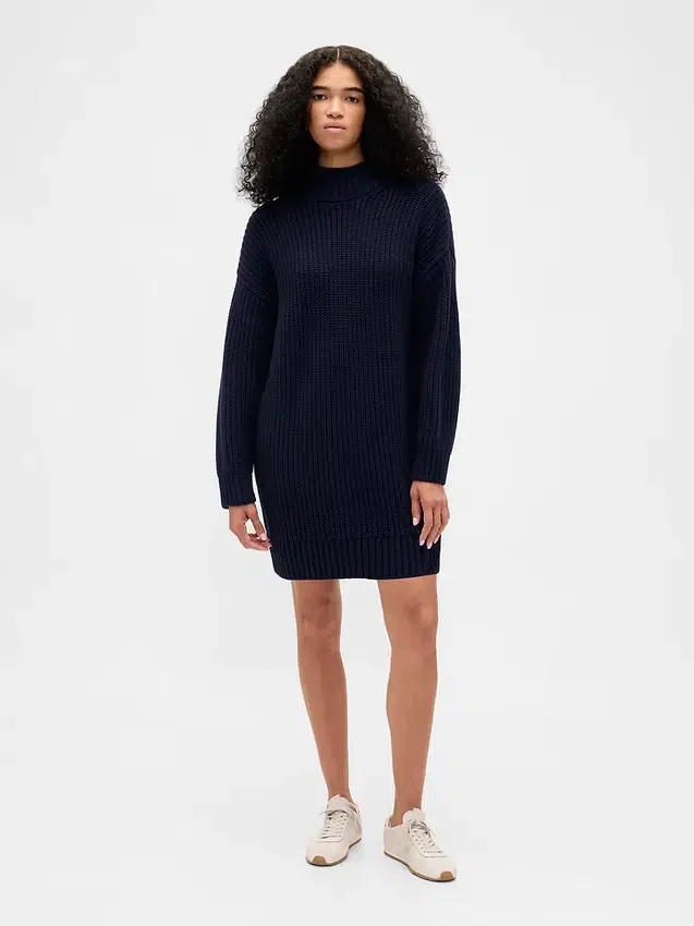 Oversize Balıkçı Yaka Mini Kazak Elbise
