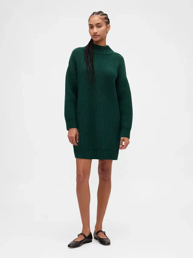 Oversize Balıkçı Yaka Mini Kazak Elbise